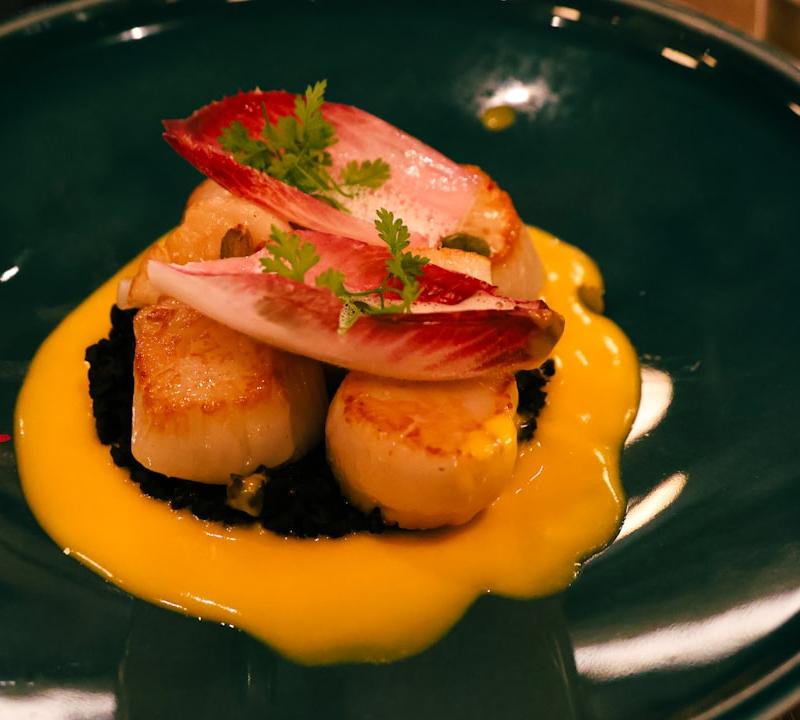 Seared Scallops with Butternut Squash & Black Rice
