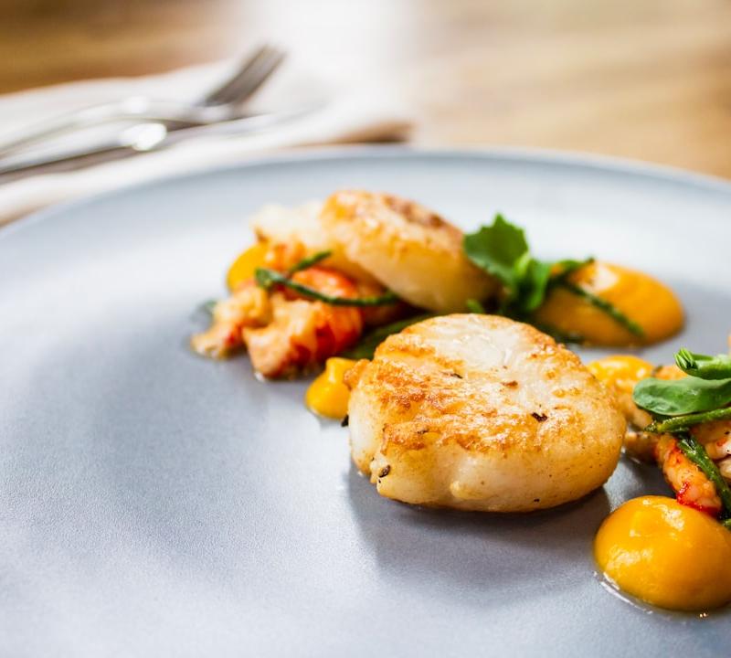 Seared Scallops with Lobster, Puree & Samphire