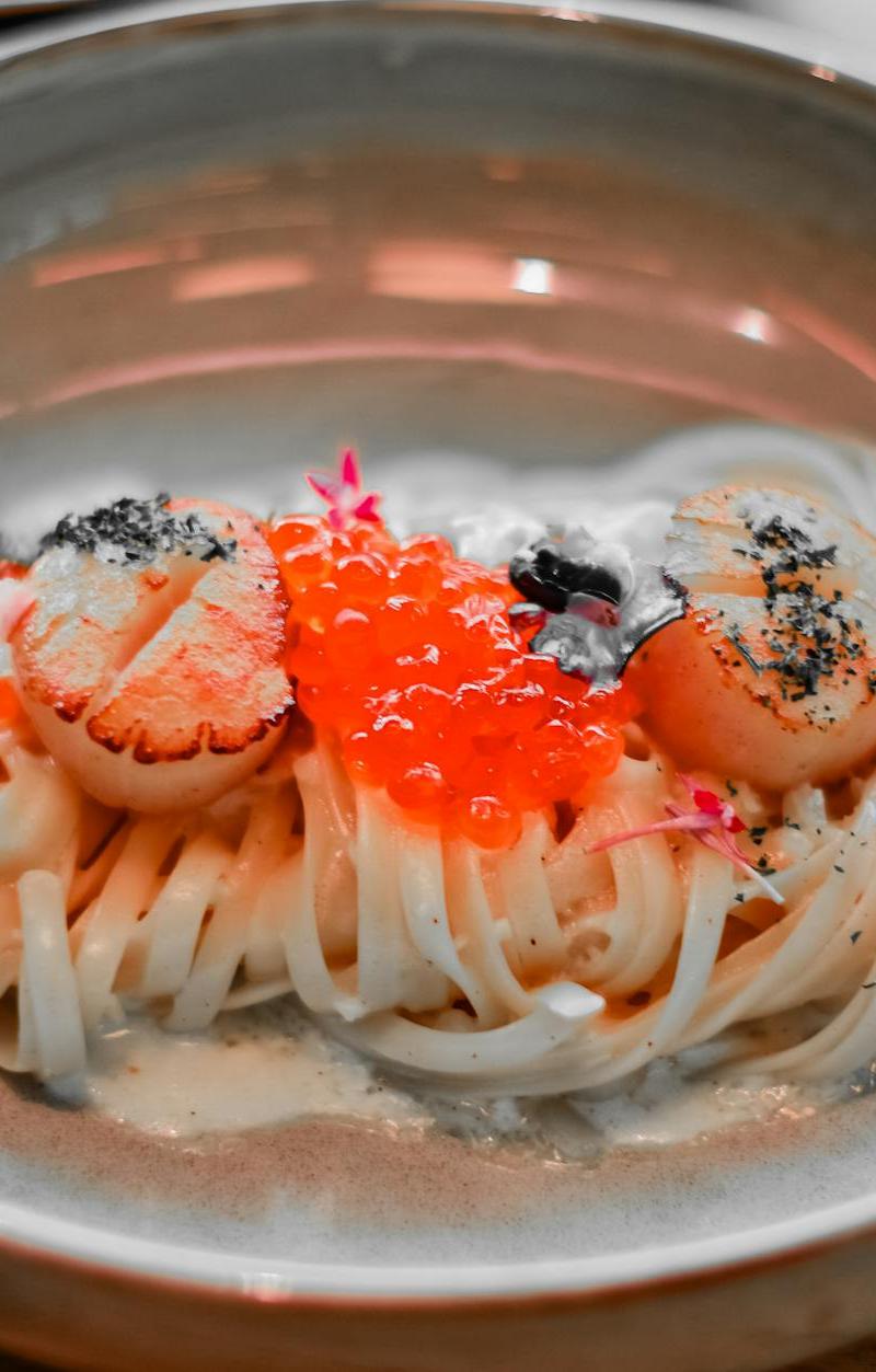 Seared Scallops with Pasta & Caviar