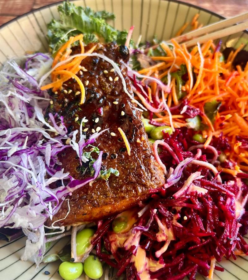 Sesame Slaw with Glazed Salmon & Edamame