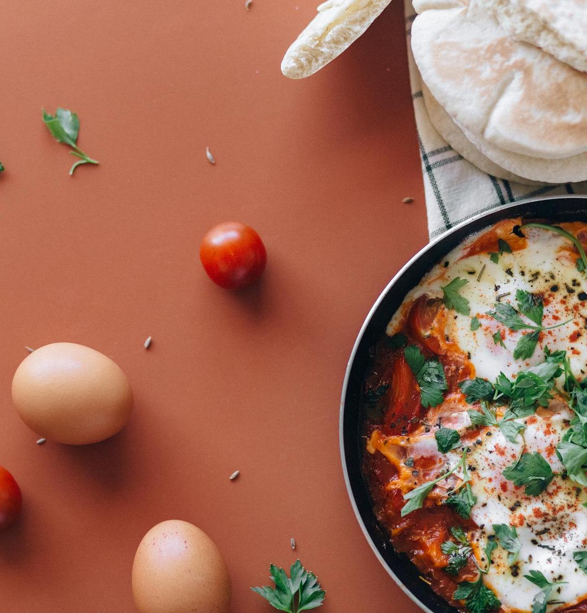 Shakshuka with Pita & Cherry Tomatoes