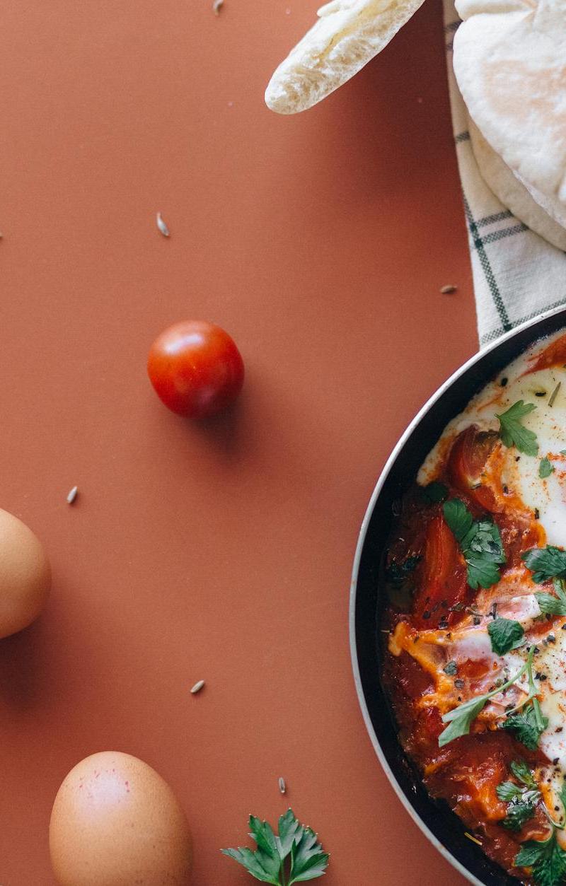 Shakshuka with Pita & Cherry Tomatoes