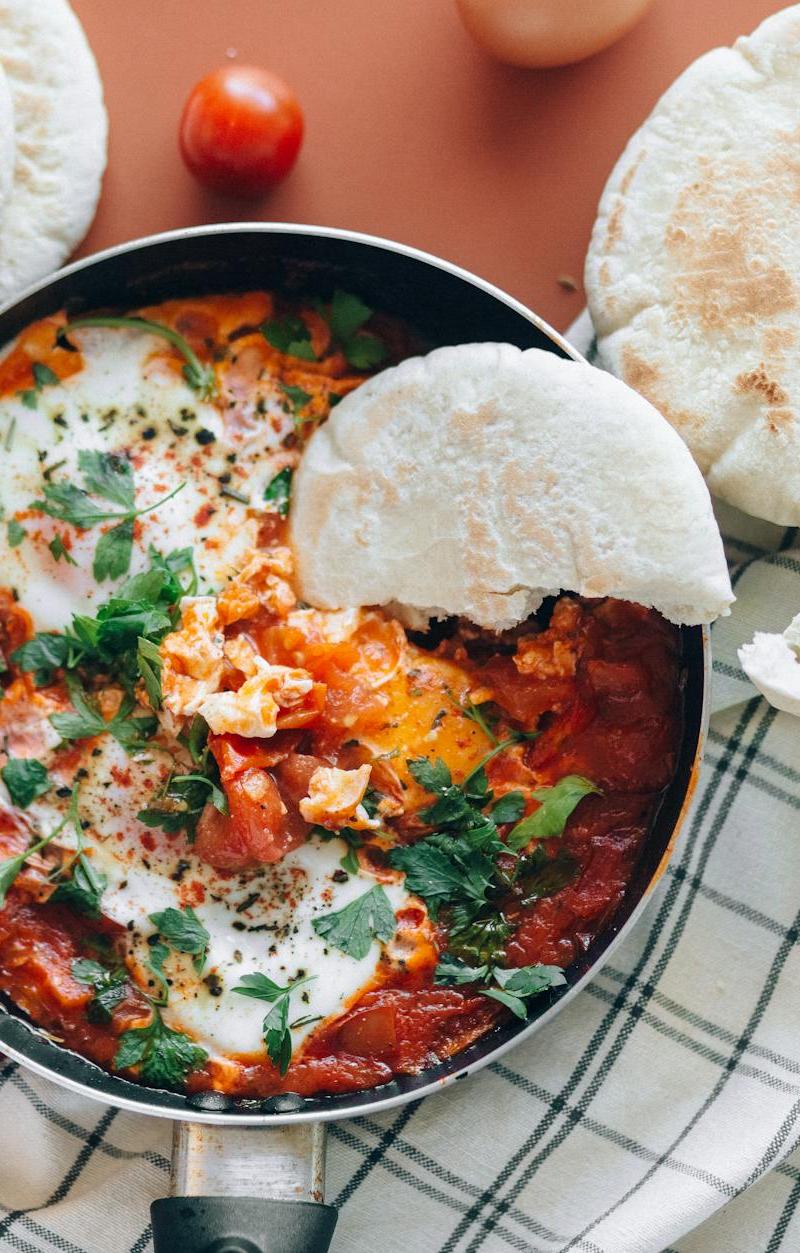 Shakshuka with Pita & Crispy Falafel