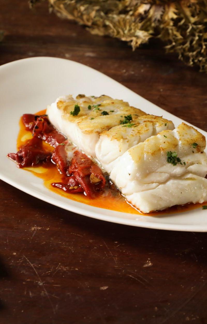 Sheet-Pan Bacalao with Tomato Sauce & Crispy Bread