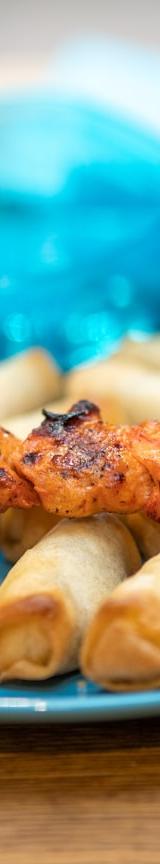 Sheet Pan Chicken Satay with Spring Rolls