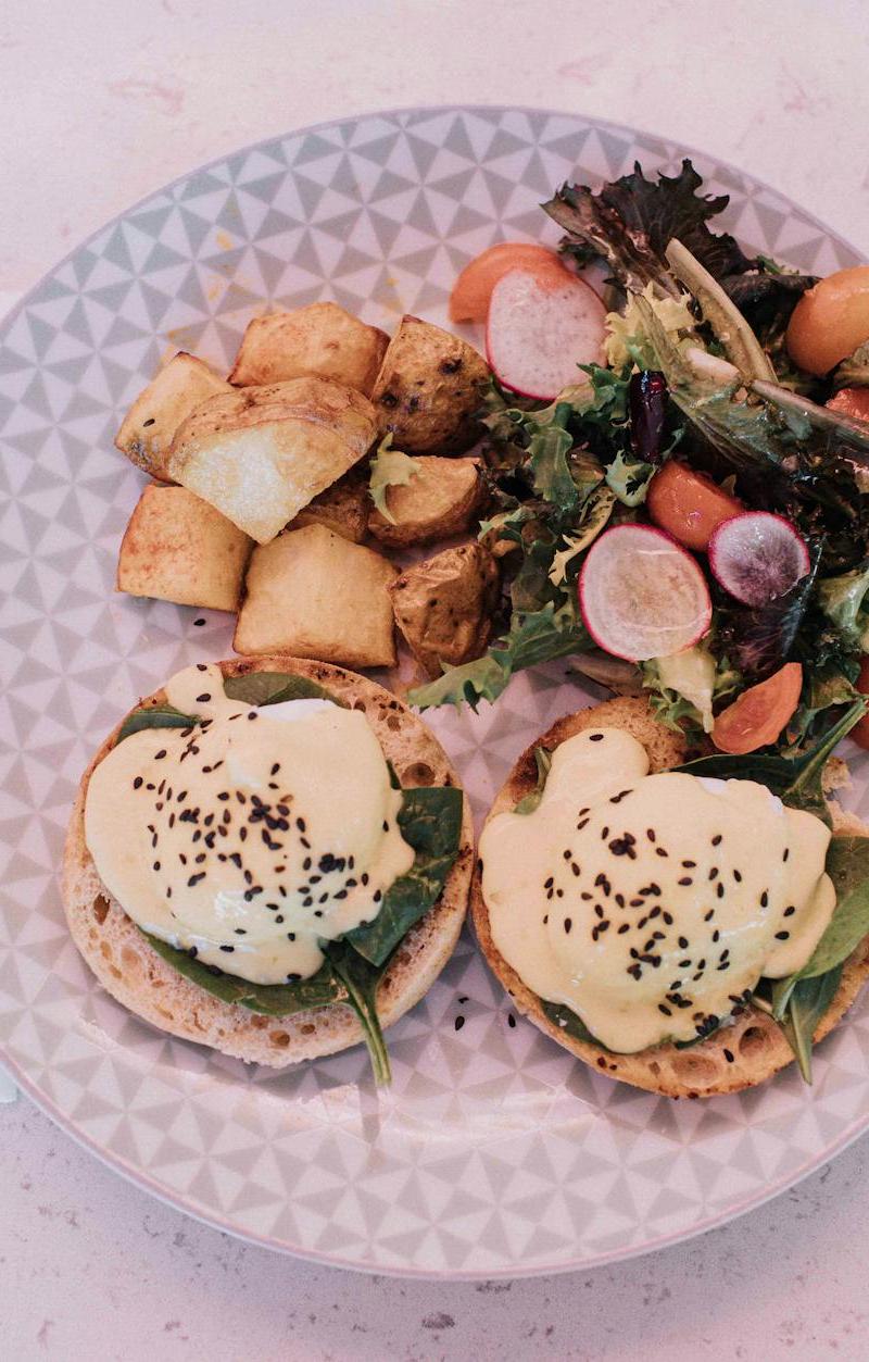 Sheet-Pan Eggs Benedict with Crispy Potatoes