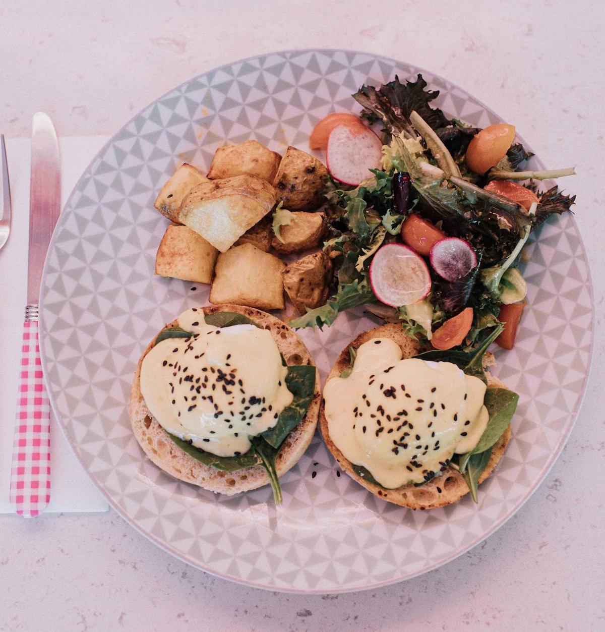 Sheet-Pan Eggs Benedict with Crispy Potatoes
