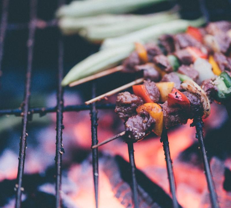 Sheet-Pan Lamb Souvlaki with Grilled Okra