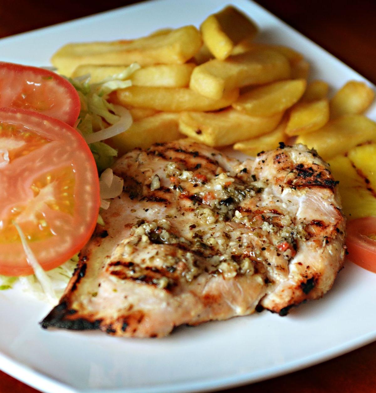 Sheet-Pan Mojo Chicken with Crispy Fries & Pineapple