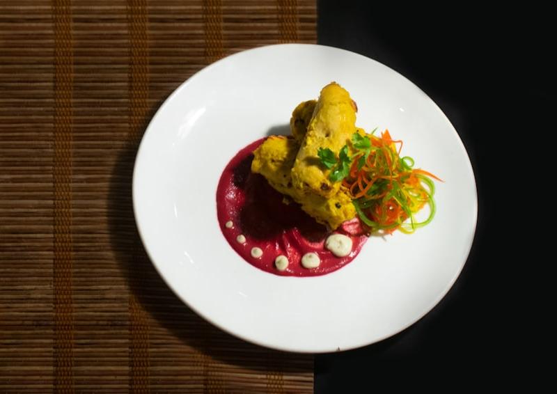 Sheet-Pan Saffron Chicken Kabab with Beets & Salad