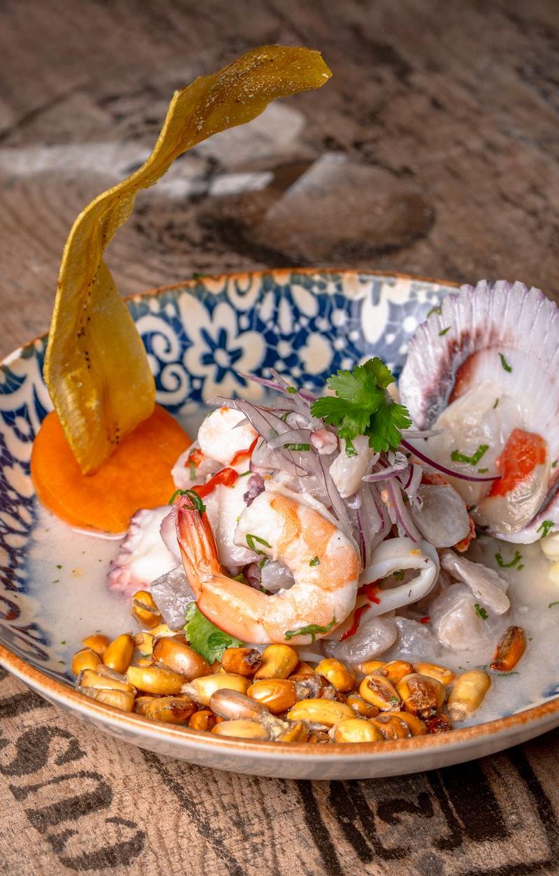 Shrimp Ceviche Mixto with Crispy Sides