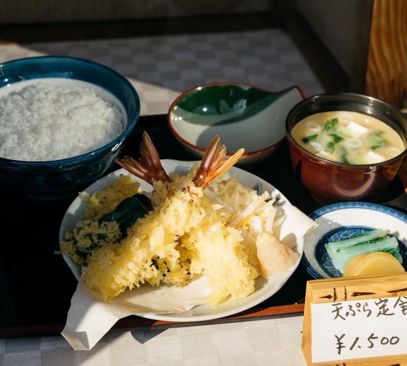 Shrimp Tempura Rice Bowl with Miso Soup