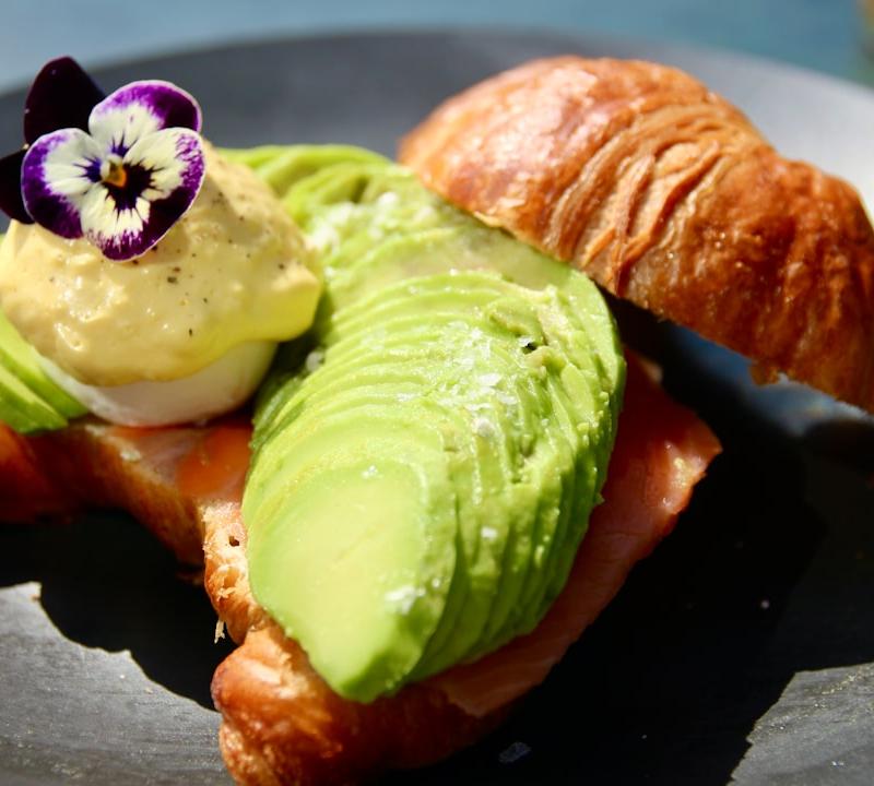 Smashed Avocado & Egg Croissant with Smoked Salmon
