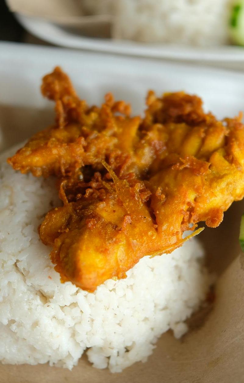 Smashed Fried Chicken with Sambal & Rice