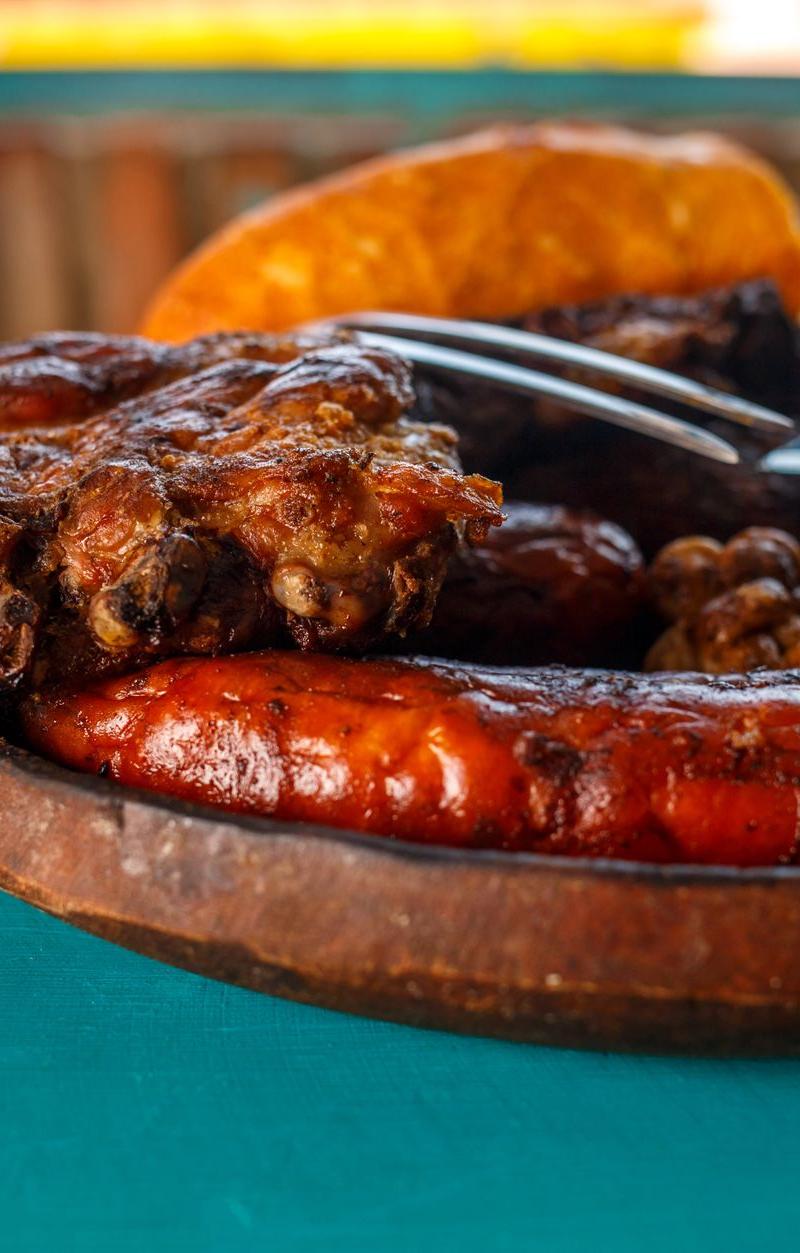 Smoked Boudin & Ribs Plate with Beans & Bread