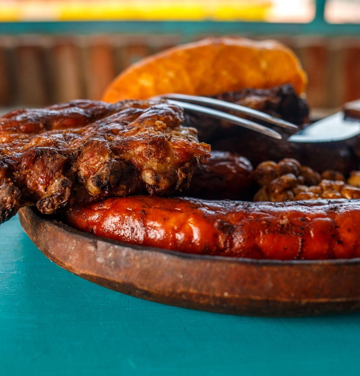 Smoked Boudin & Ribs Plate with Beans & Bread