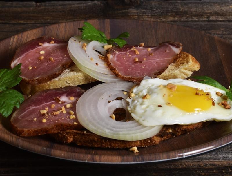 Smoked Duck & Egg Toast with Cajun Onions