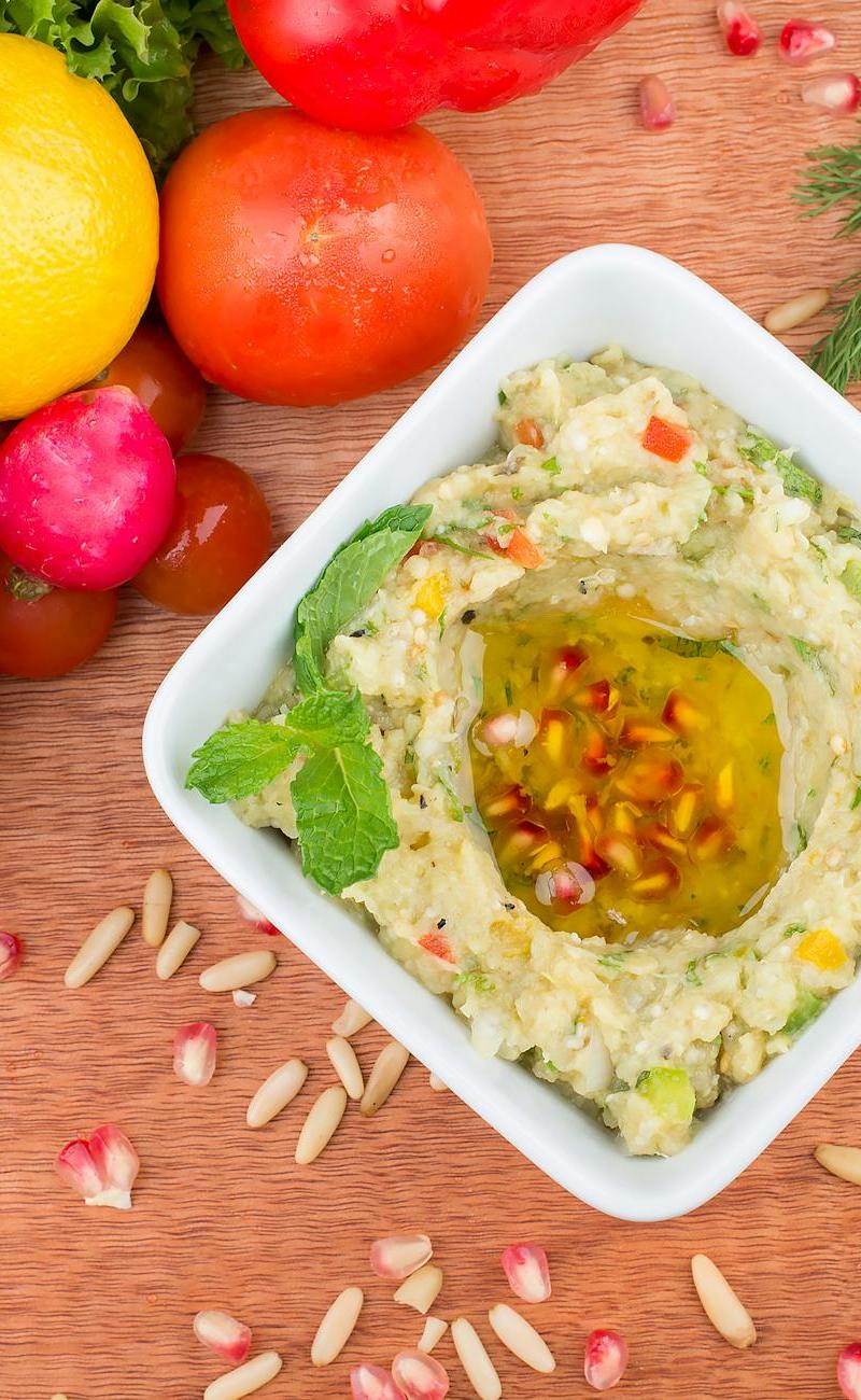 Smoky Eggplant Dip with Pomegranate & Pine Nuts