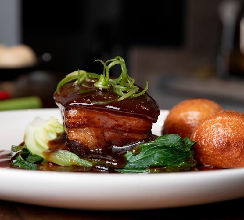 30-Min Soy Pork Belly with Bok Choy & Crispy Buns