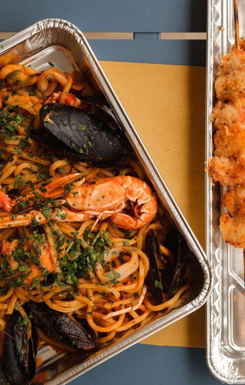 Spaghetti allo Scoglio with Grilled Shrimp