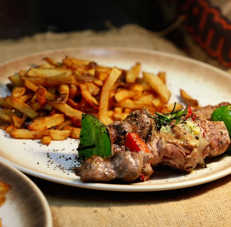 Spiced Beef Kebab with Crispy Fries & Tahini