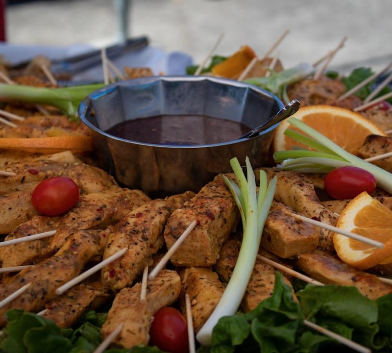 Spiced Chicken Brochettes with Harissa Dip
