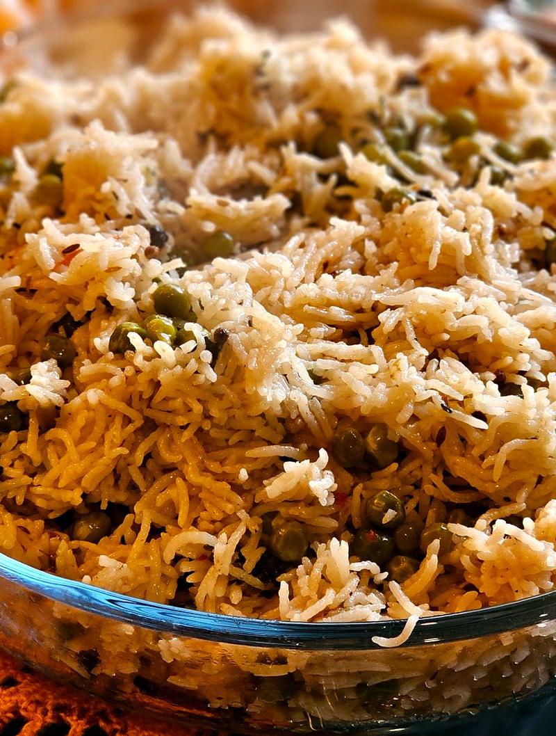 Spiced Pea & Carrot Pulao with Citrus & Raita