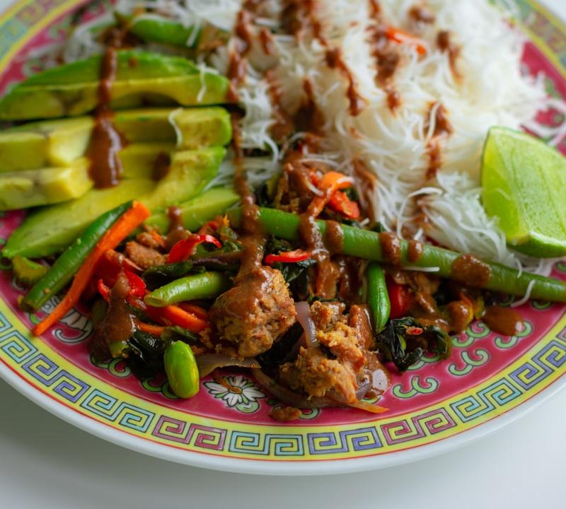 Spicy Beef Stir-Fry with Noodles & Avocado
