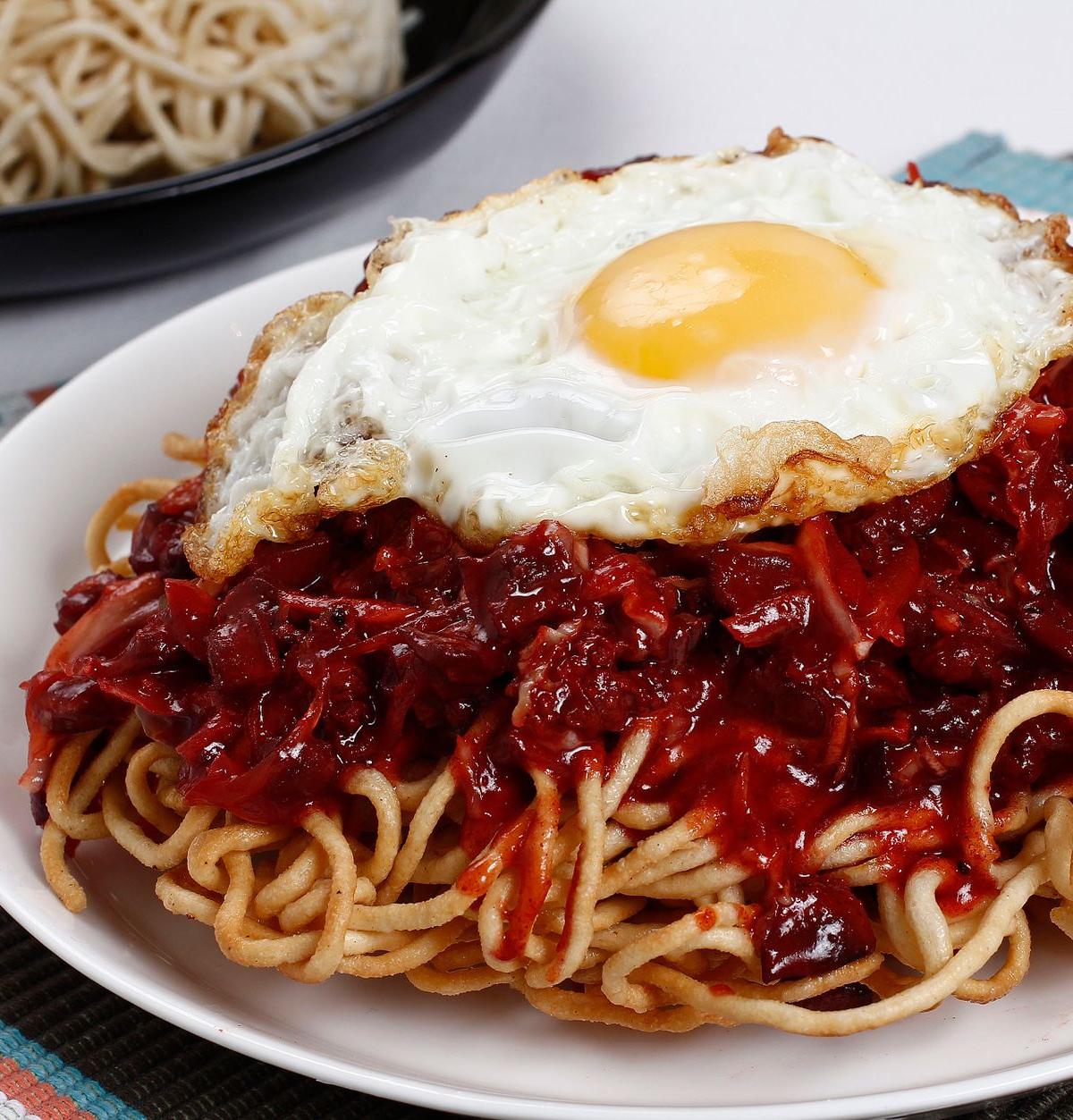 Spicy Buldak Noodles with Fried Egg