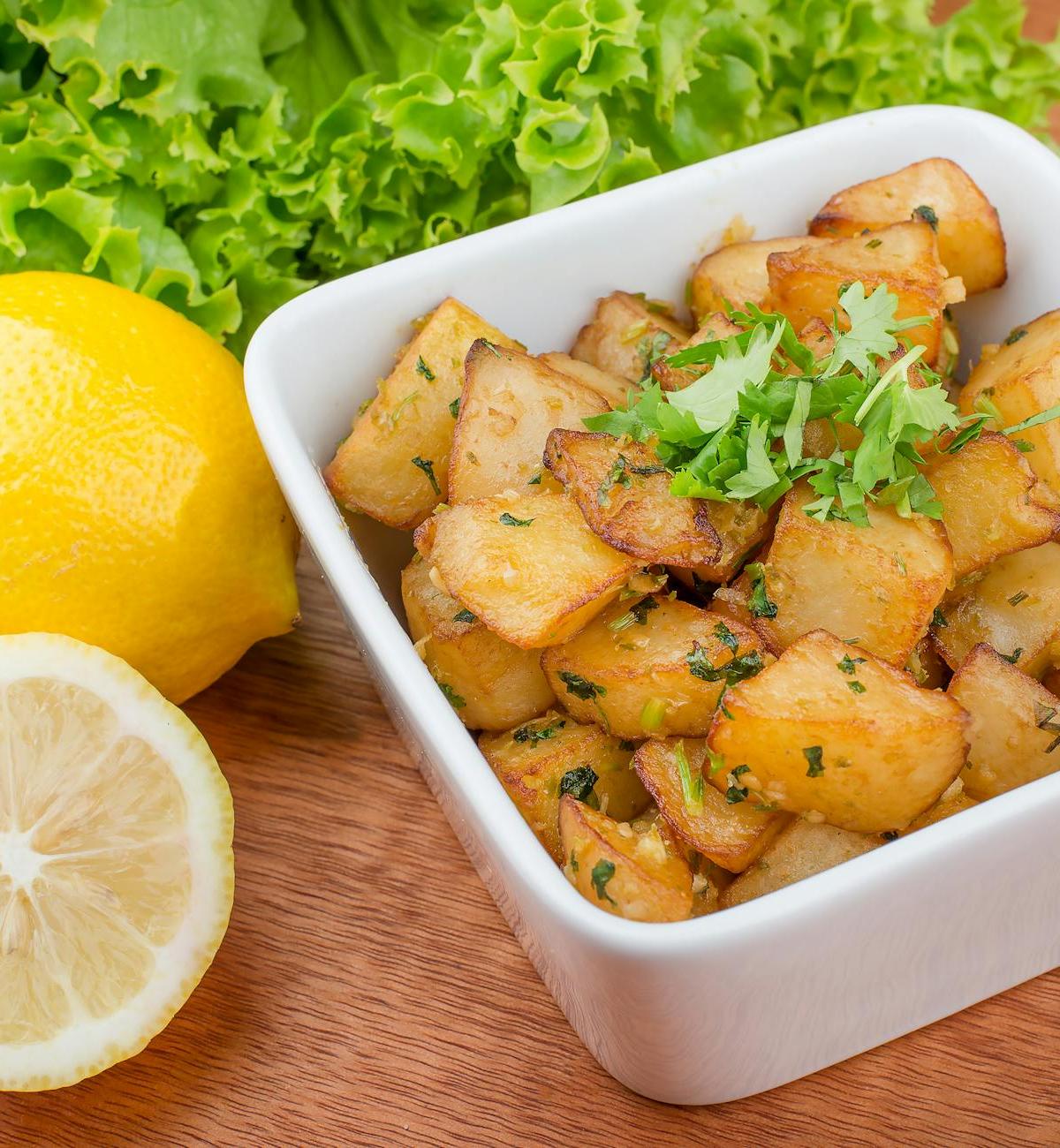Spicy Crispy Potatoes with Lemon & Lettuce