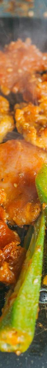 Spicy Duck Bulgogi with Grilled Okra