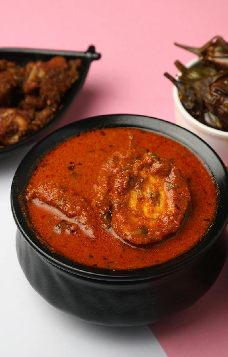 Spicy Kerala Egg Roast with Crispy Chicken