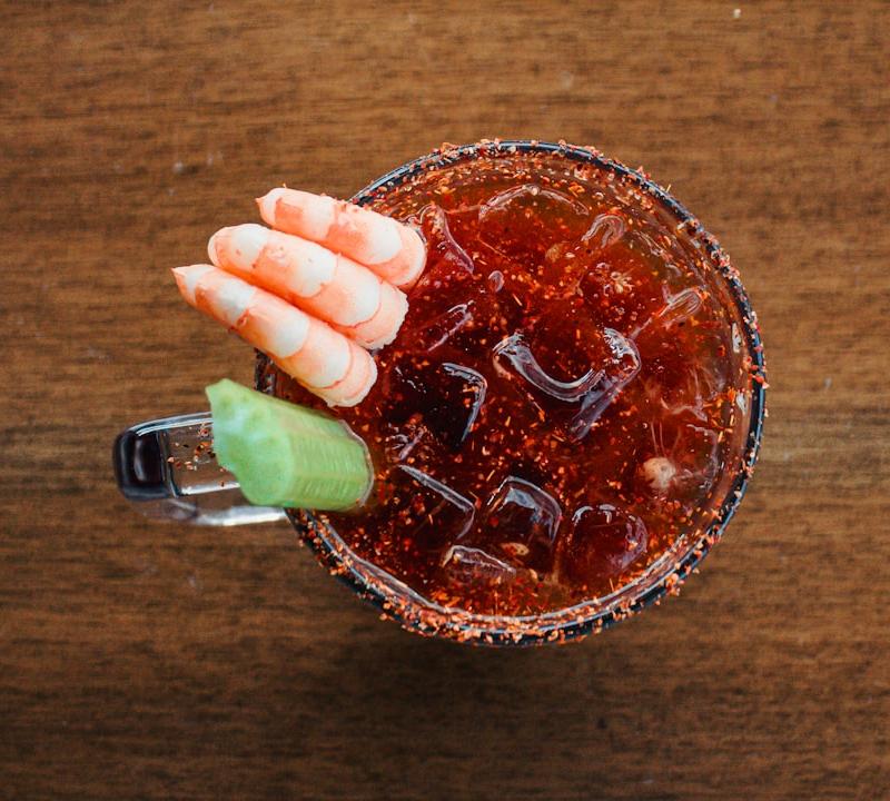 Spicy Michelada with Shrimp & Celery
