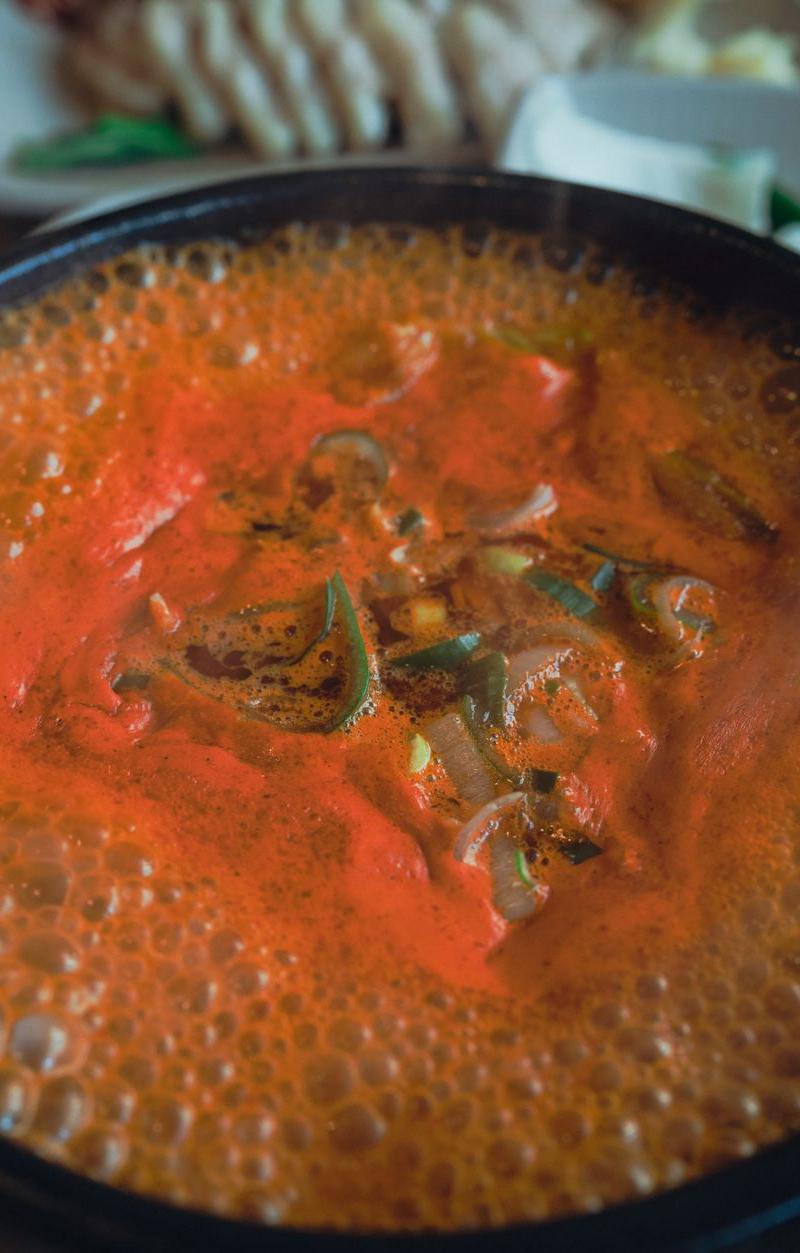 Spicy Pollack Stew with Rice & Kimchi