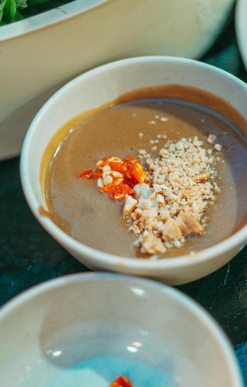 Spicy Thai Peanut Sauce with Pork & Greens