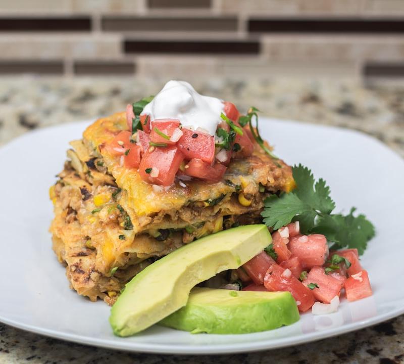 Stacked Beef Enchiladas with Avocado & Pico