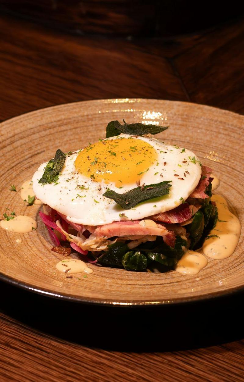 Stacked Beef Enchiladas with Crispy Egg