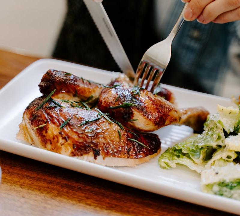 Sticky BBQ Chicken Legs with Caesar Salad