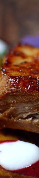 Sticky Glazed Pork Ribs with Sweet Potato Mash