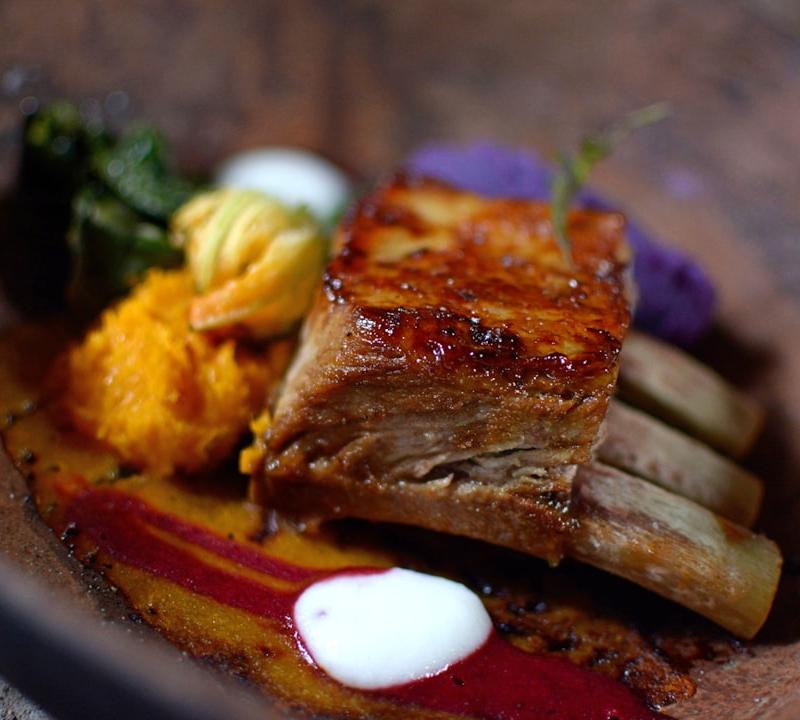 Sticky Glazed Pork Ribs with Sweet Potato Mash