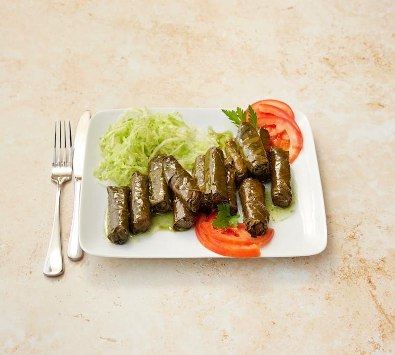 20-Min Stuffed Grape Leaves with Tomato & Lettuce
