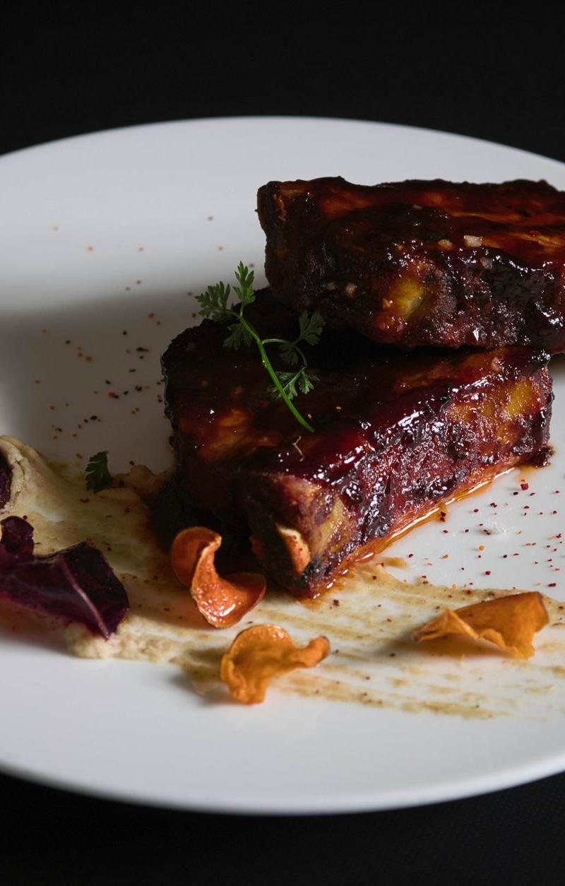 Sweet Charred Pork Ribs with Crispy Potatoes