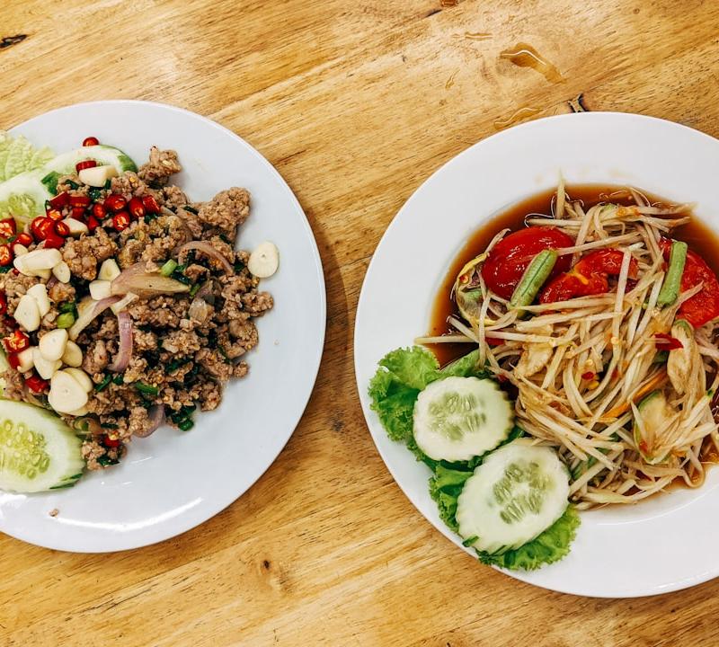 Thai Papaya Salad with Larb & Crispy Edges