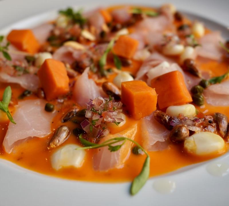 Tiradito with Yellow Chili Sauce & Roasted Sides