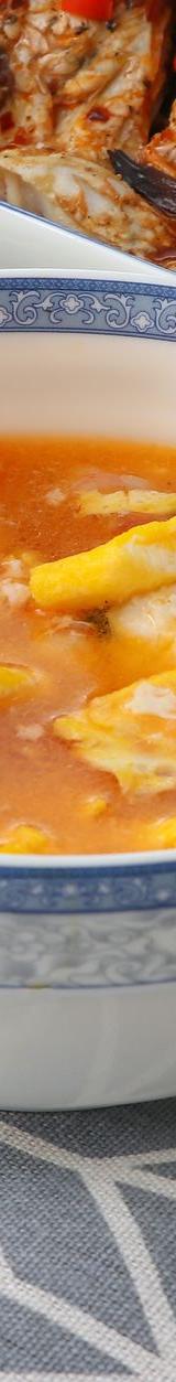 Tomato Egg Drop Soup with Crispy Fish & Veg