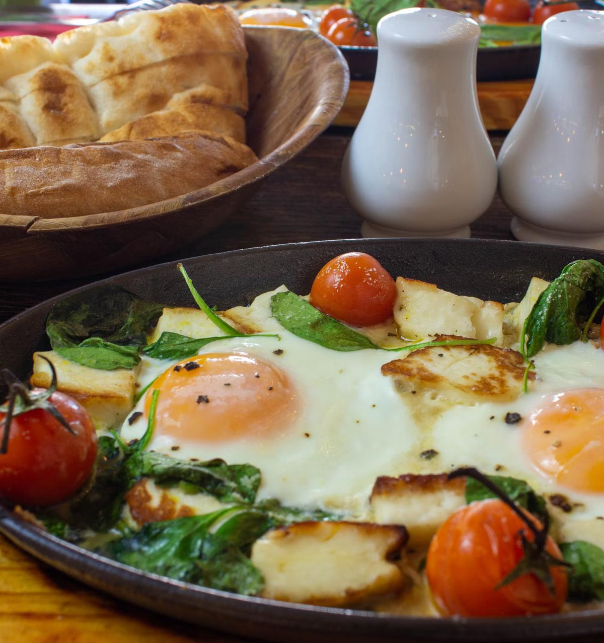 Tomato Egg Skillet with Warm Flatbread