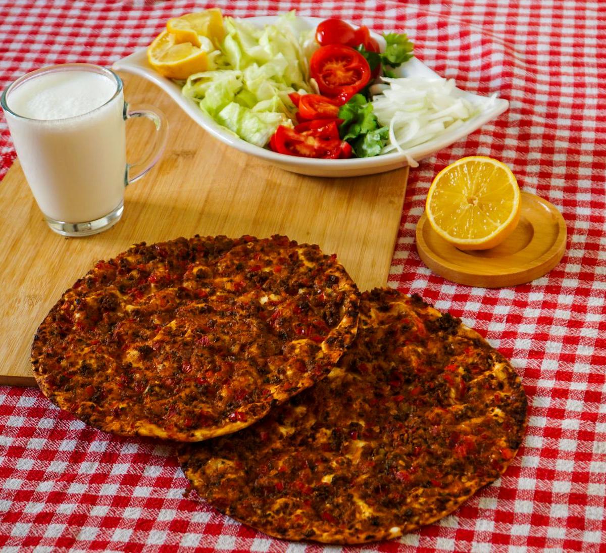 Turkish Lahmacun with Ayran & Lemon