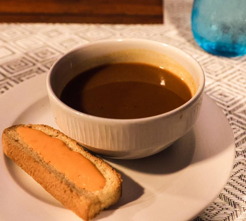 Turkish Red Lentil Soup with Crispy Bread