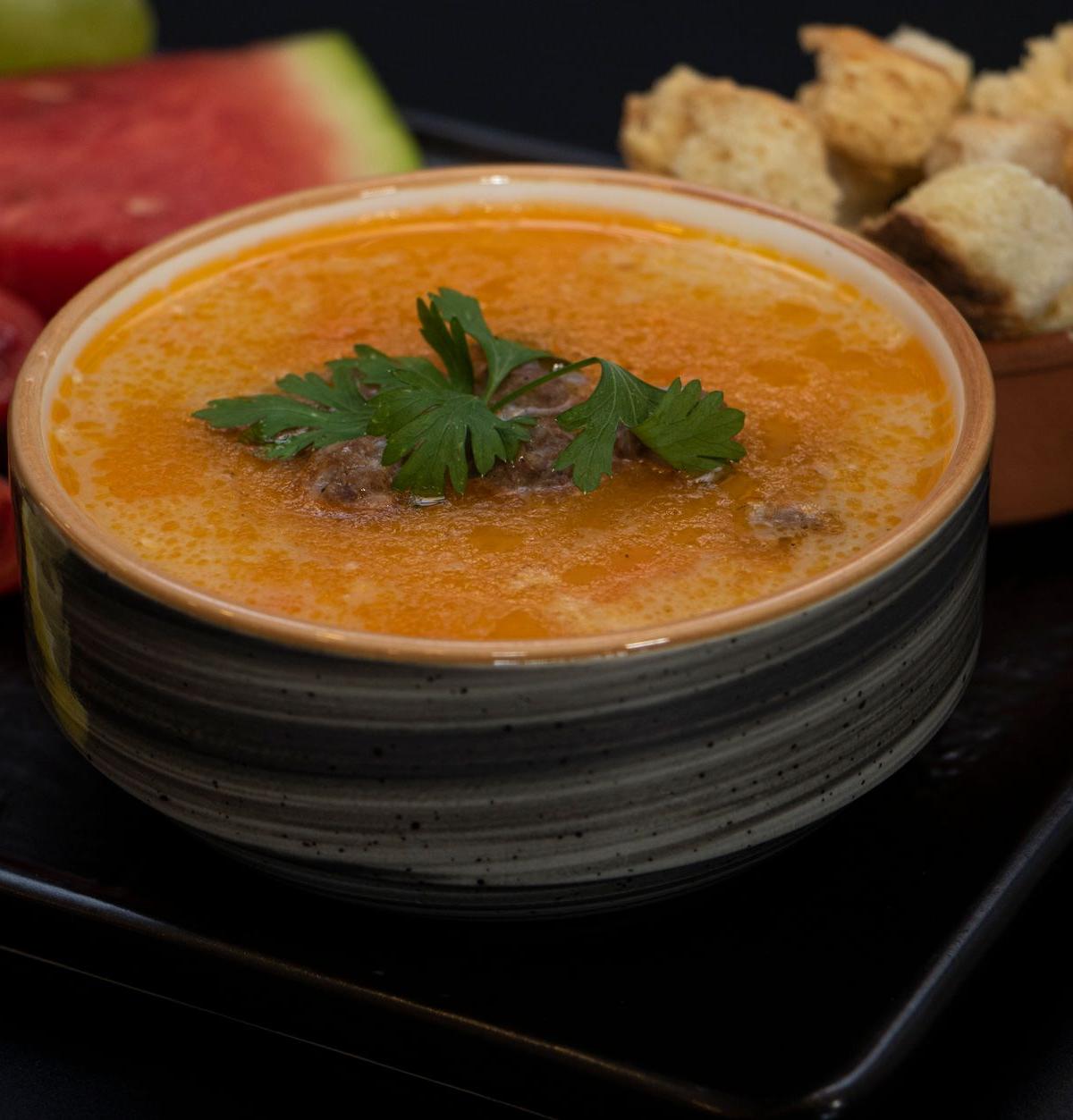Turkish Red Lentil Soup with Crispy Croutons