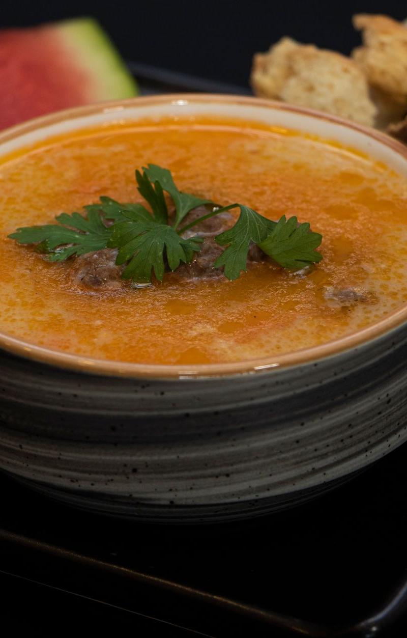 Turkish Red Lentil Soup with Crispy Croutons